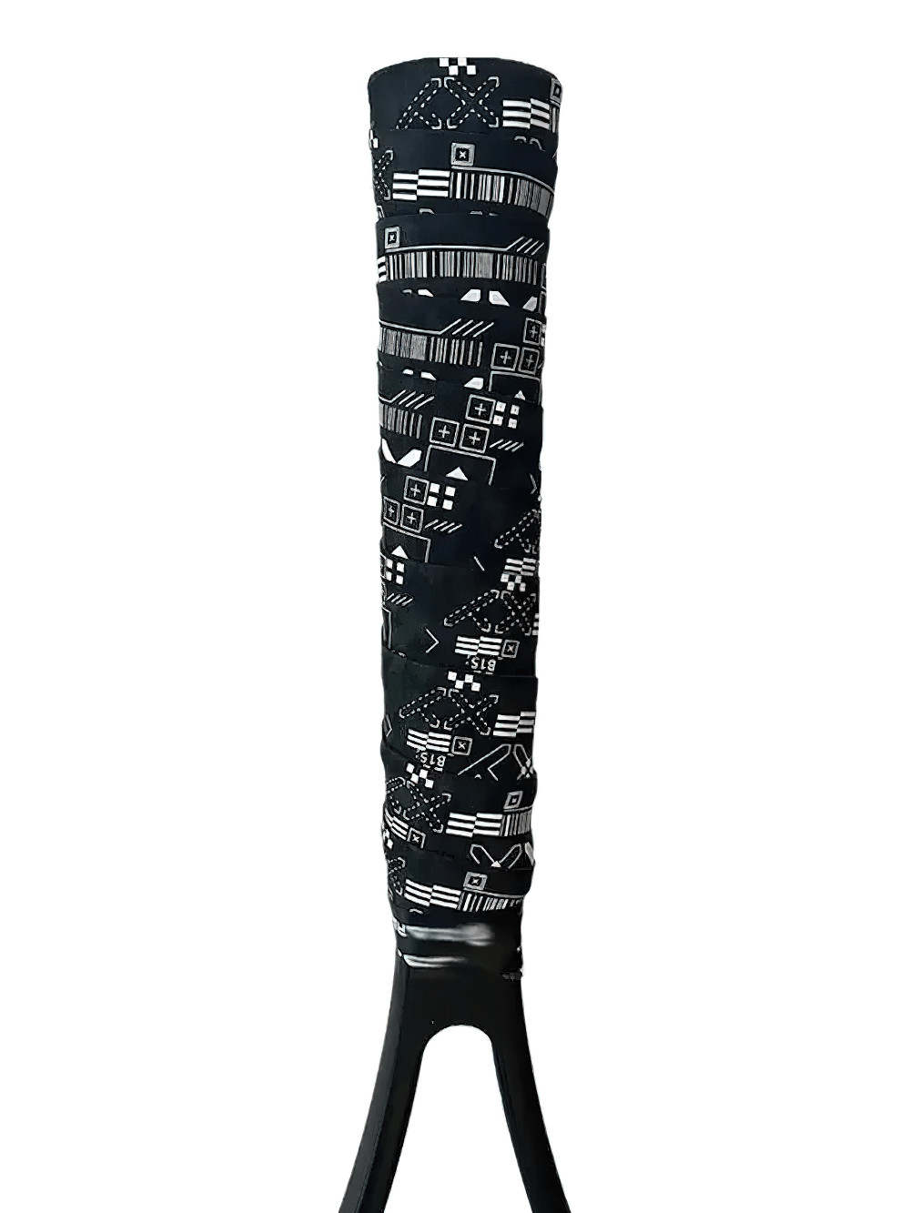 Stylish black and white Sweat-Absorbing Anti-Slip Tennis Racket Grip Tape - SF3482 on a racket handle.